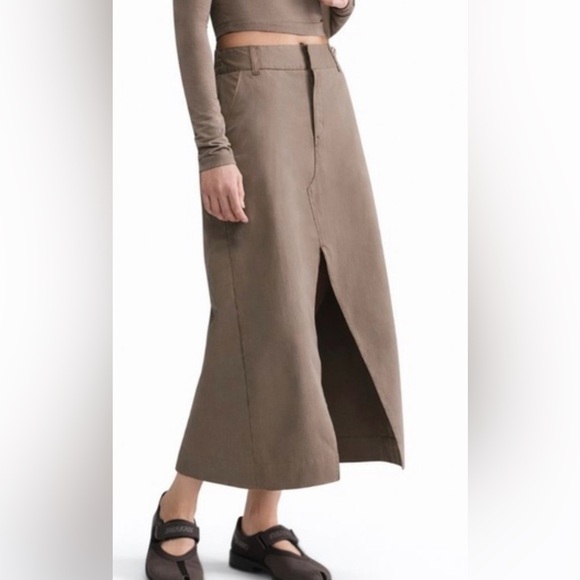 Nike Dresses & Skirts - NWT Nike Twill Maxi Skirt Cotton Womens Size S Brown Slit Sportswear
